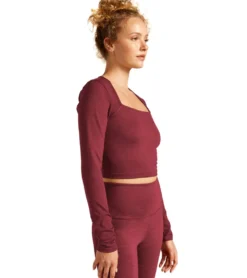 Beyond Yoga Heather Rib Frame Cropped Pullover