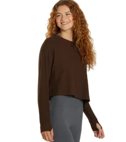 Cream Yoga Fare Drop Shoulder Crop LS Tee