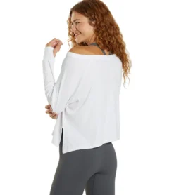 Cream Yoga Fare Drop Shoulder Crop LS Tee