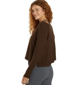 Cream Yoga Fare Drop Shoulder Crop LS Tee