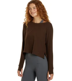 Cream Yoga Fare Drop Shoulder Crop LS Tee