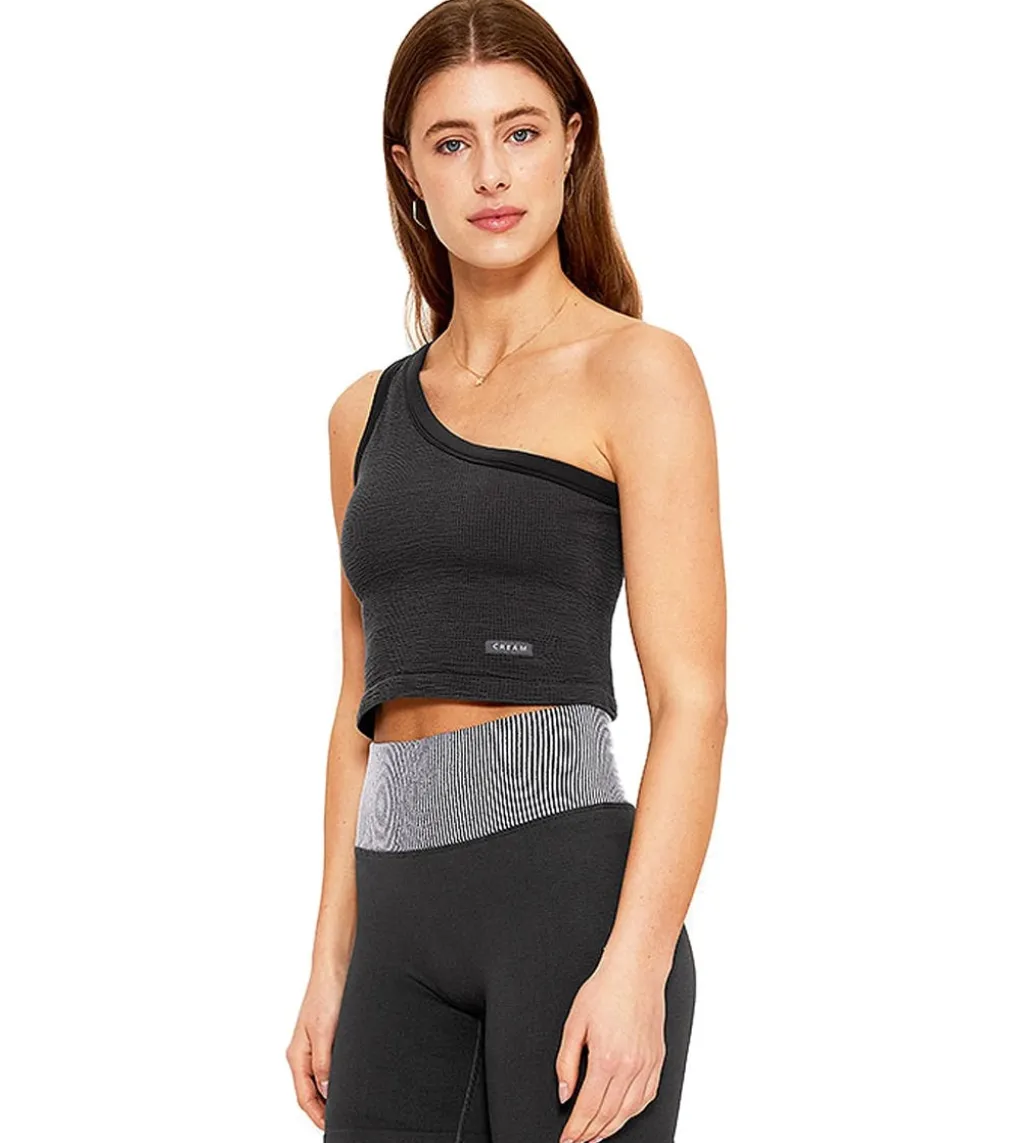 Cream Yoga Joy Tank Bra (One Shoulder)