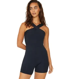 Cream Yoga Rene Cross Neck Bodysuit