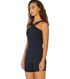 Cream Yoga Rene Cross Neck Bodysuit