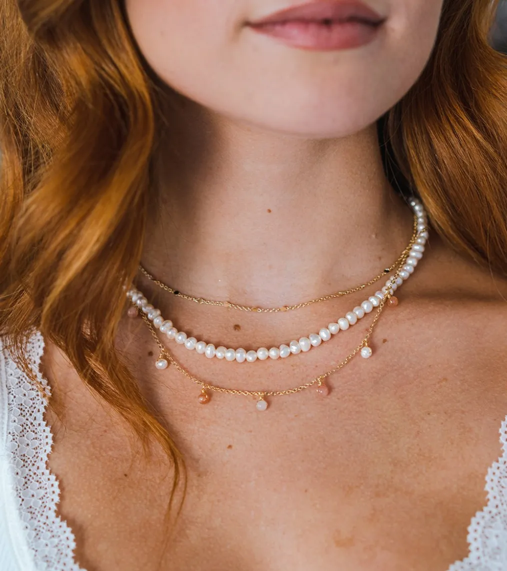 Lotus and Luna Pearl Gold 4mm Dewdrop Necklace