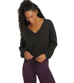 Spiritual Gangster Long Sleeve Drawstring V Neck Top