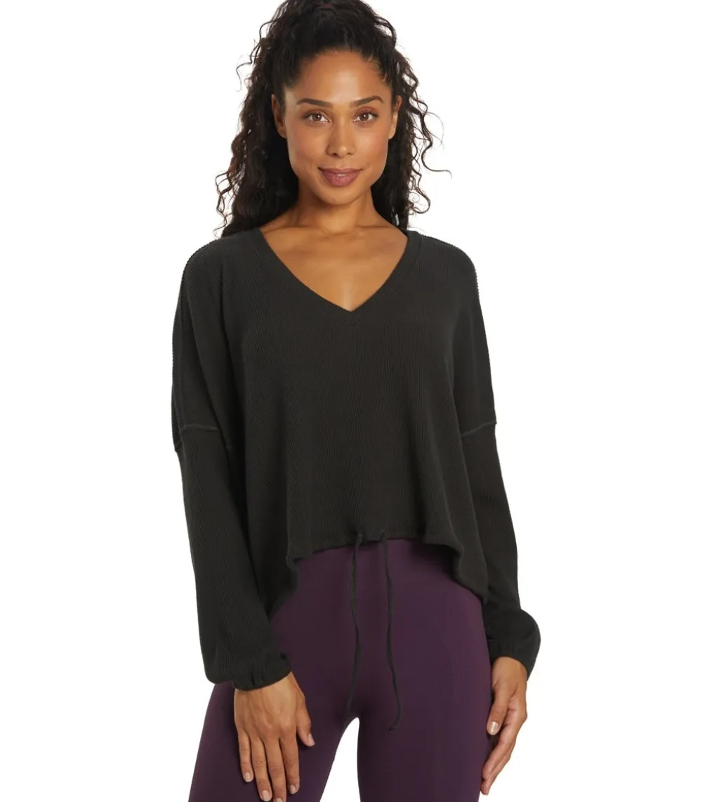 Spiritual Gangster Long Sleeve Drawstring V Neck Top