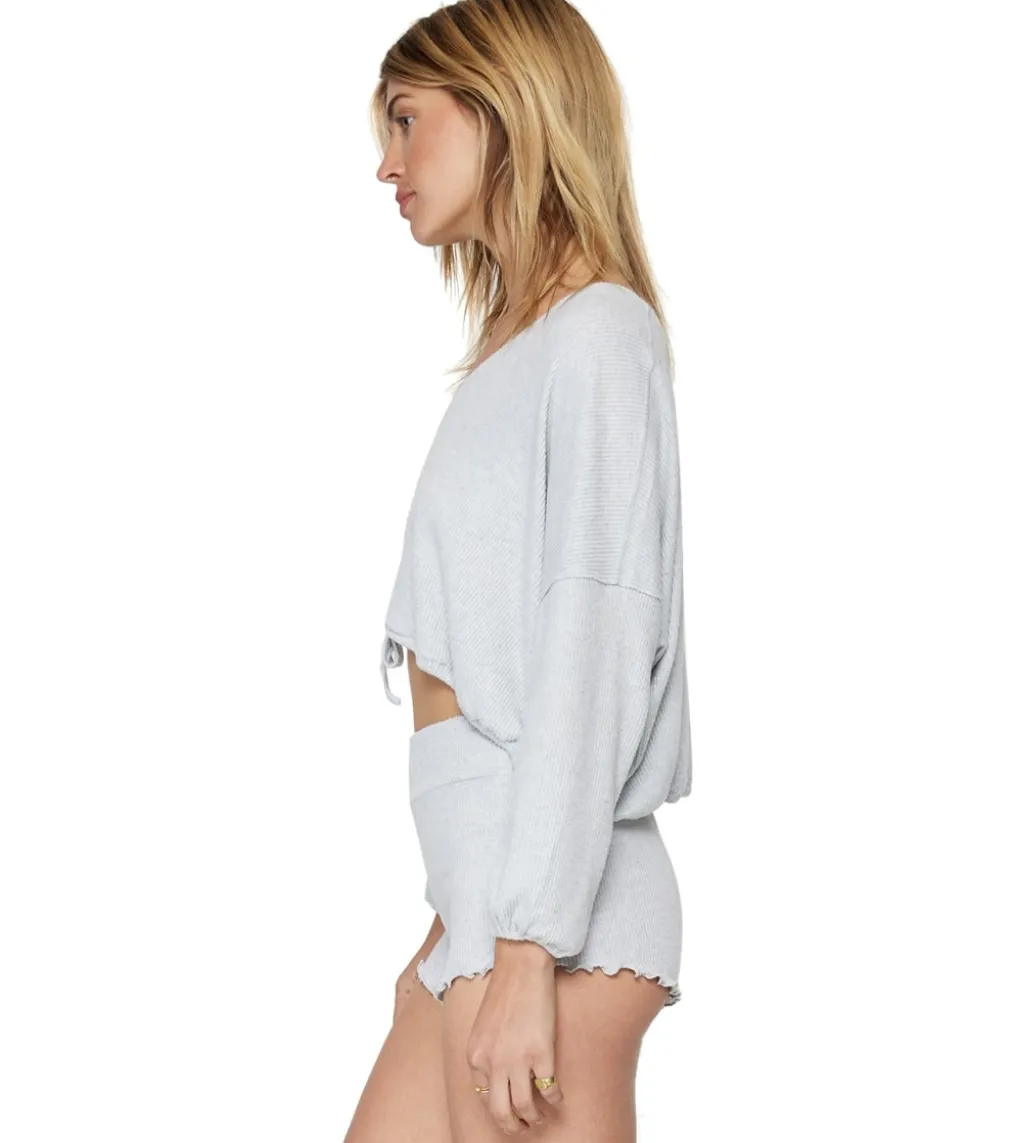 Spiritual Gangster Long Sleeve Drawstring V Neck Top
