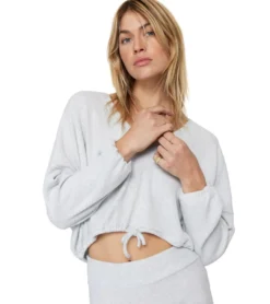 Spiritual Gangster Long Sleeve Drawstring V Neck Top