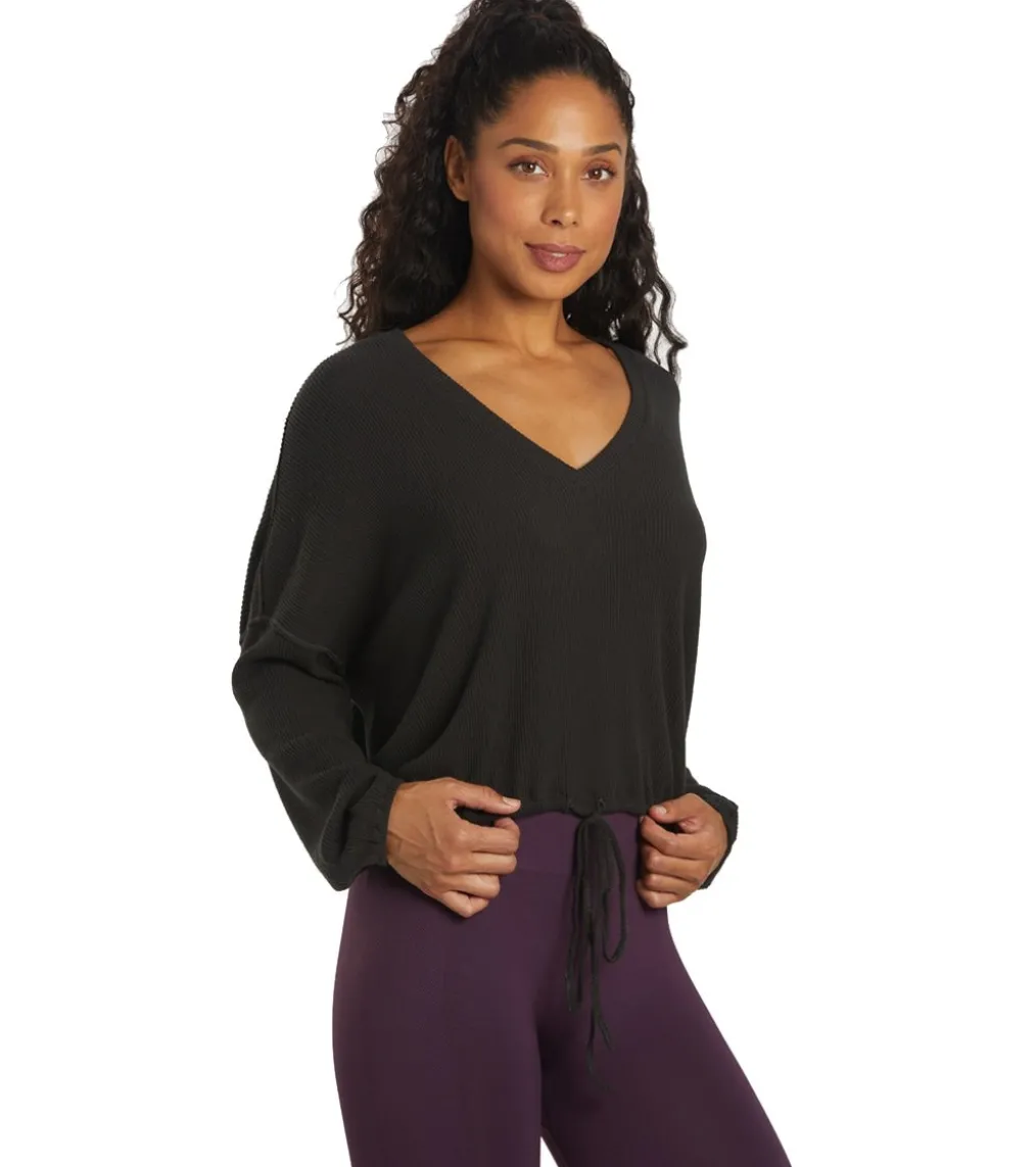 Spiritual Gangster Long Sleeve Drawstring V Neck Top