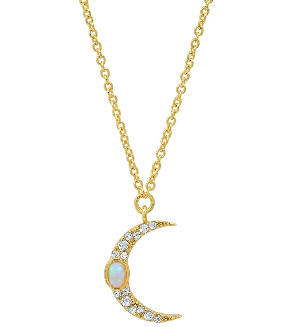 TAI Jewelry Pave Moon Pendant with Opal Accent