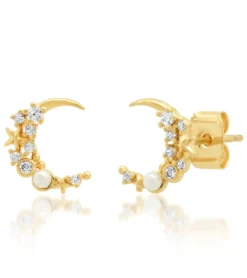 TAI Jewelry Star Moon CZ Pearl Studs