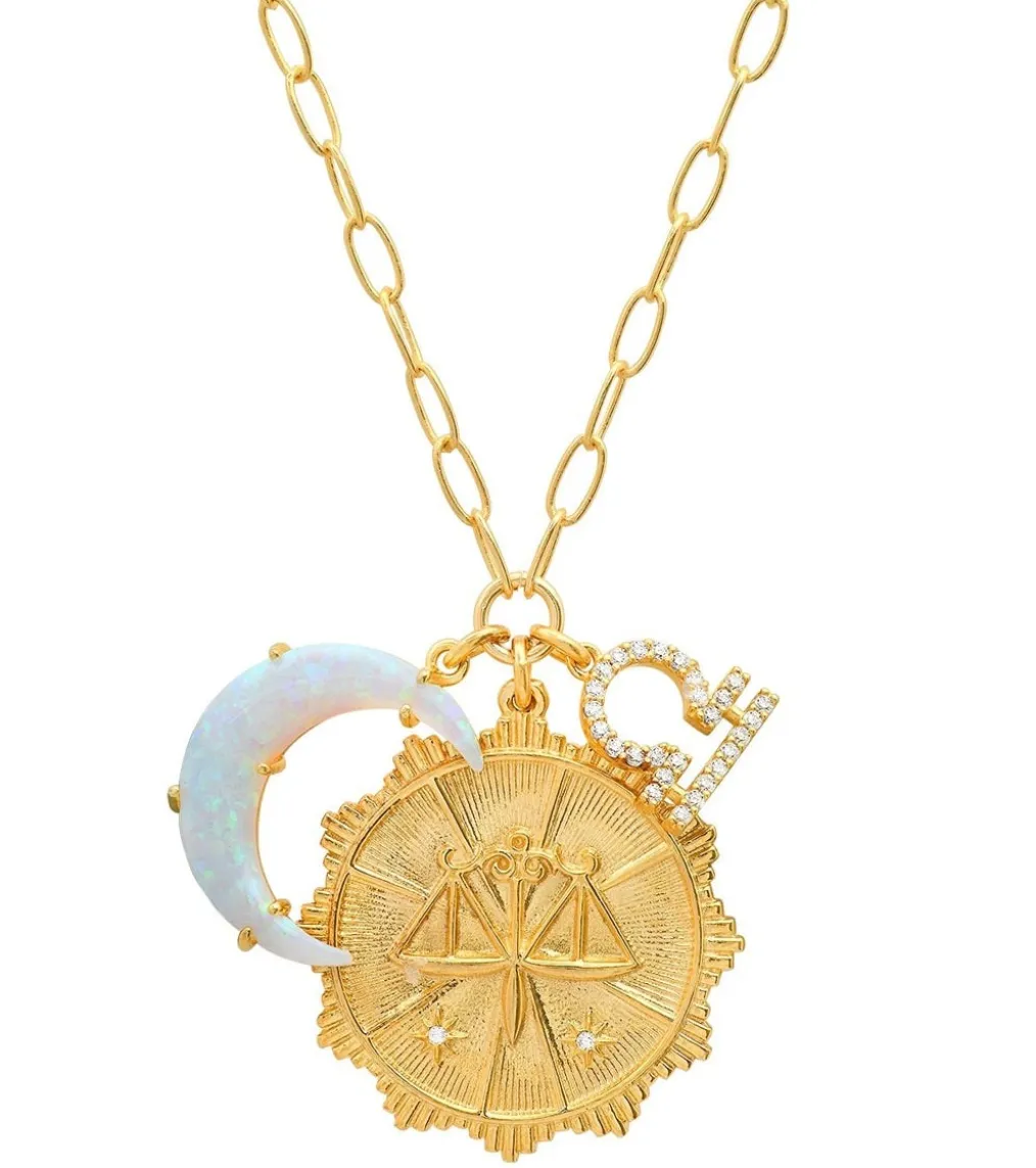 TAI Jewelry Zodiac Coin Necklace with Opal Moon Charm
