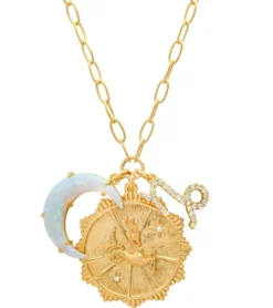 TAI Jewelry Zodiac Coin Necklace with Opal Moon Charm
