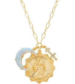 TAI Jewelry Zodiac Coin Necklace with Opal Moon Charm