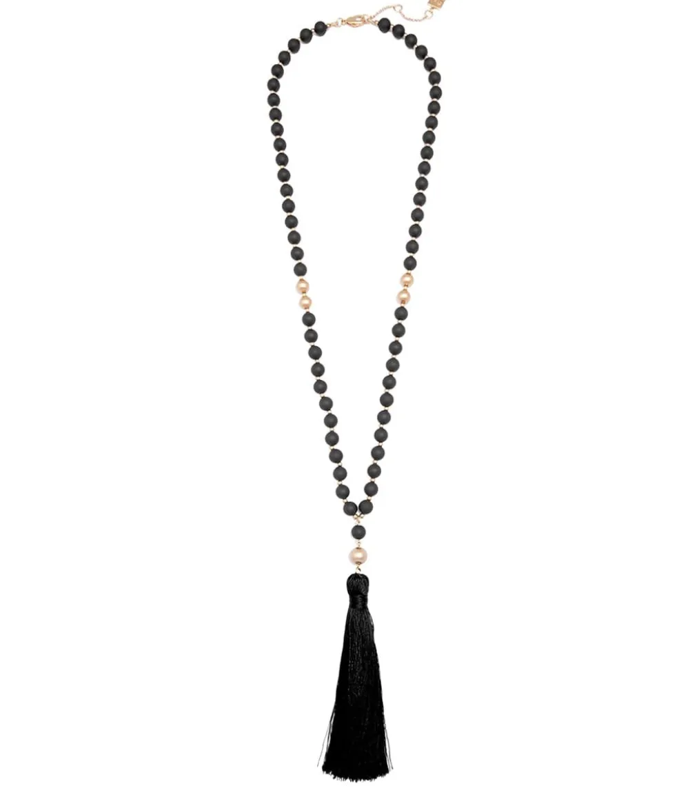 Zenzii Matte Beaded Necklace With Tassel
